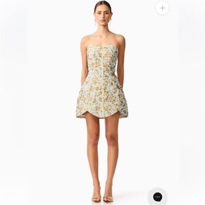 elliatt tasmin blue & yellow floral print tulip skirt strapless mini dress XL